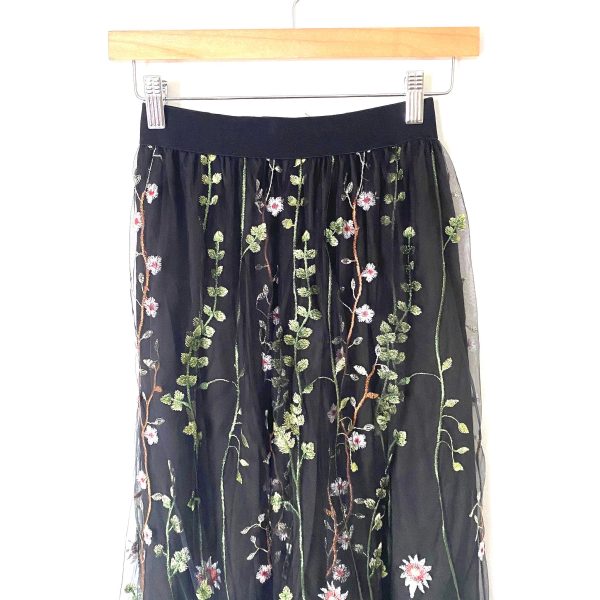 Chicwish Floral Embroidered Black High Waisted Maxi Skirt- Size S on Sale