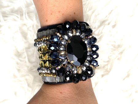 No Brand Black Velvet Cuff Large with Beads Online now