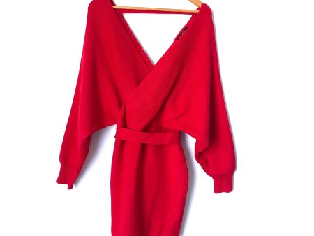 Petal Roz Red Exposed Back Belted Sweater Dress- Size M Sale