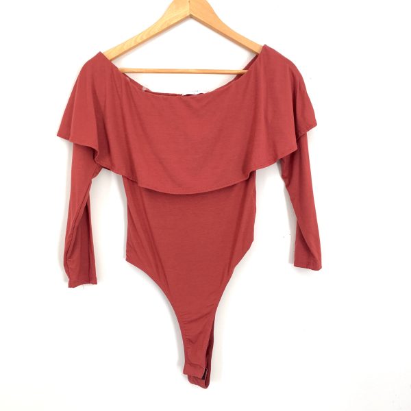 Vestique Rust Off the Shoulder Ruffle Thong Bodysuit NWOT- Size S Online