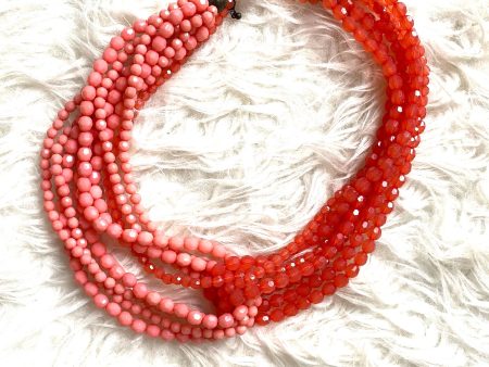 No Brand Pink Beaded Multi Strand Necklace For Sale