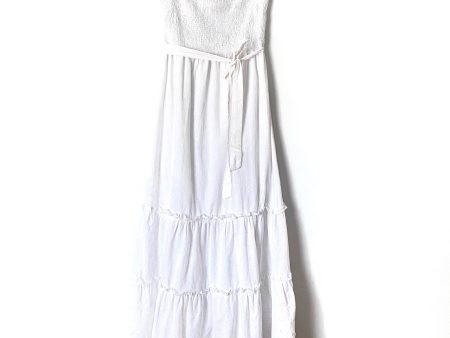 Aakaa White Smocked Bodice Strapless Belted Dress- Size L Sale