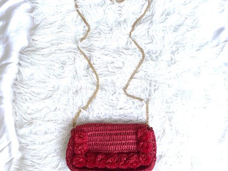 Loft Red Paper Straw Pom Pom Small Handbag NWT Sale