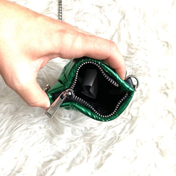 Zara Metallic Green Quilted Nylon Mini Crossbody on Sale