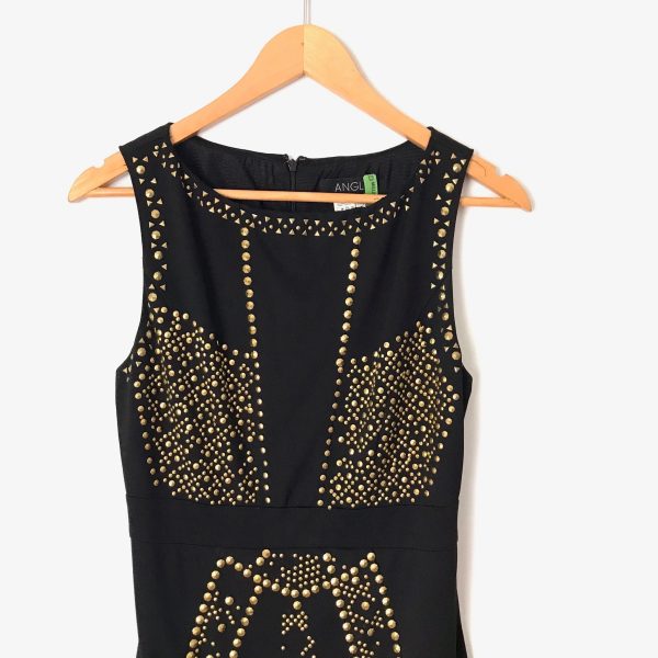 ANGL Black Gold Studded Dress- Size S For Sale