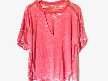 We The Free by Free People Red Acid Wash Oversized V-neck Tee Shirt- Size XS Online Hot Sale