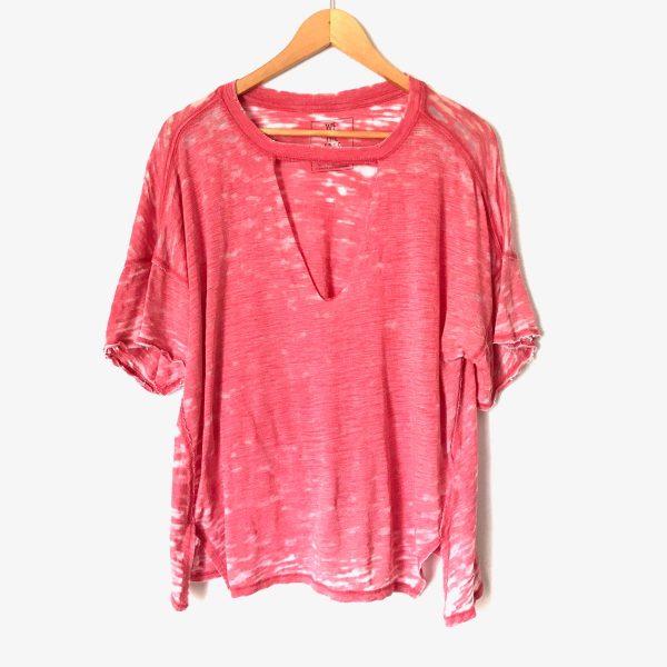 We The Free by Free People Red Acid Wash Oversized V-neck Tee Shirt- Size XS Online Hot Sale