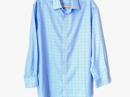 Charles Tyrwhitt Men s Non Iron Slim Fit Blue Plaid Button Up- Size 17 33 in For Discount