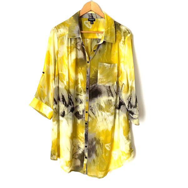 Torrid Yellow and Black Chiffon Button Down Top- Size 0 For Cheap