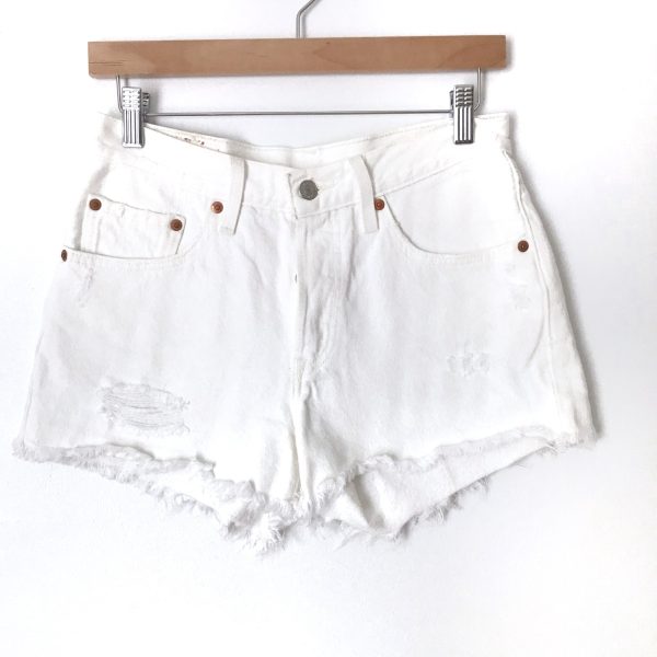 Levi 501 White Distressed Cut Off Shorts- Size 26 Discount