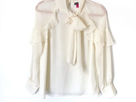 Vince Camuto Cream Metallic Neck Tie Ruffle Blouse- Size S Online Sale