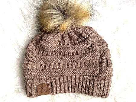 C.C Brown Knit Pom Pom Hat Cheap