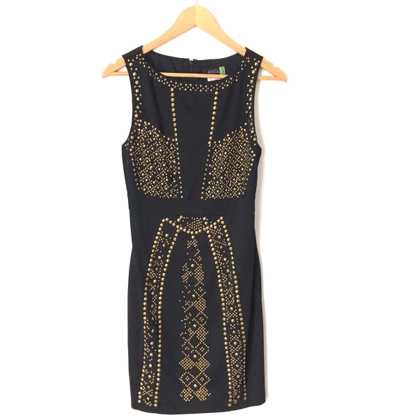 ANGL Black Gold Studded Dress- Size S For Sale