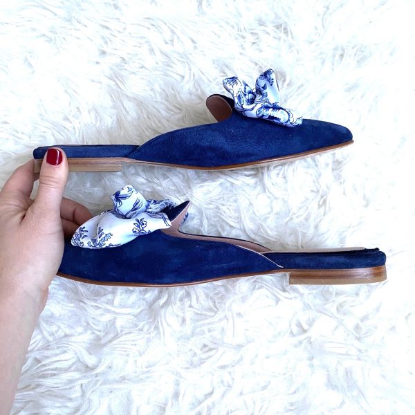 Margaux Gal Meets Glam Blue Bow Mules- Size 42 For Sale