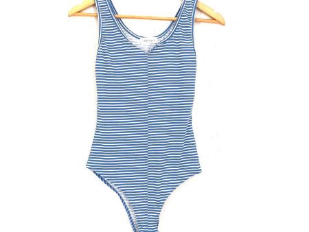 Vestique Blue Striped Bodysuit NWOT- Size S Hot on Sale