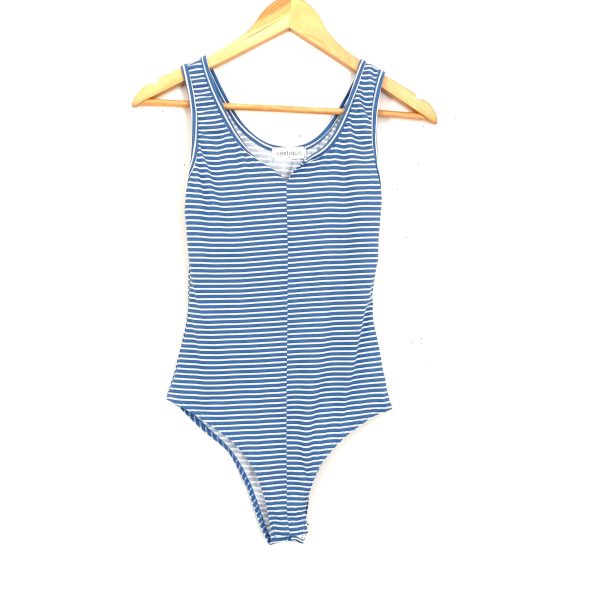 Vestique Blue Striped Bodysuit NWOT- Size S Hot on Sale