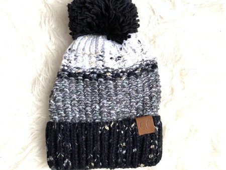 C.C Black and White Knit Pom Pom Hat Sale