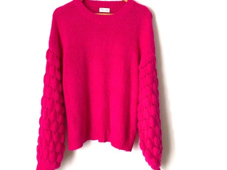 Pink Lily Hot Pink Bubble Sleeve Sweater- Size S For Cheap