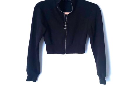 Boohoo Black Zip Up Front Cropped Sweater- Size S For Cheap