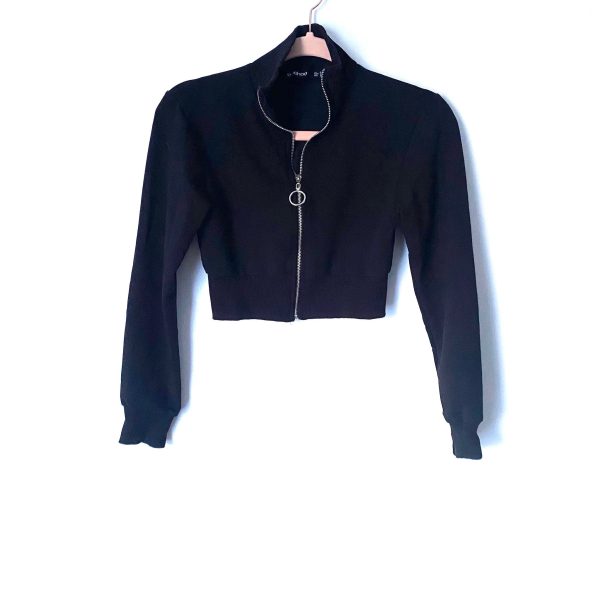 Boohoo Black Zip Up Front Cropped Sweater- Size S For Cheap