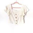 Goodnight Macaroon White Ruffle Sleeve Button Up Crop Top- Size S Sale