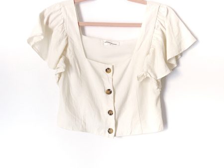 Goodnight Macaroon White Ruffle Sleeve Button Up Crop Top- Size S Sale