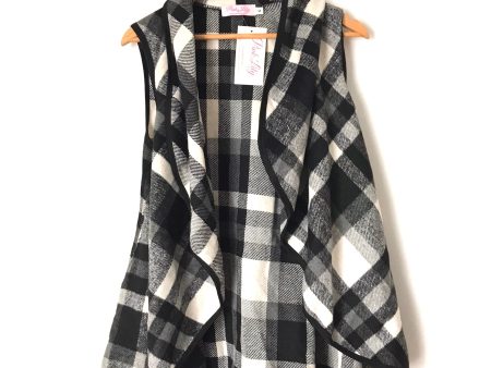 Pink Lily Black White Plaid Waterfall Vest NWT- Size S For Sale