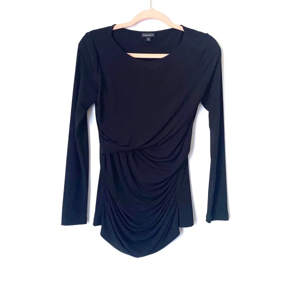 Tahari Black Twisted Ruched Long Sleeve Top- Size XS Hot on Sale