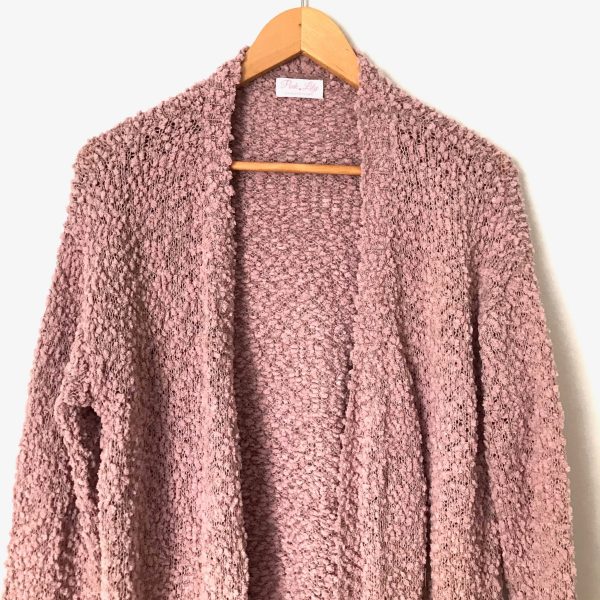 Pink Lily Mauve Popcorn Knit Open Cardigan- Size S Online