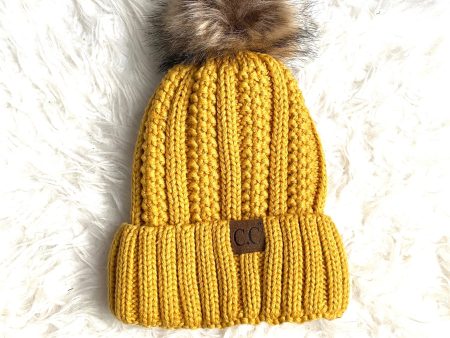 C.C Yellow Knit Pom Pom Hat Hot on Sale