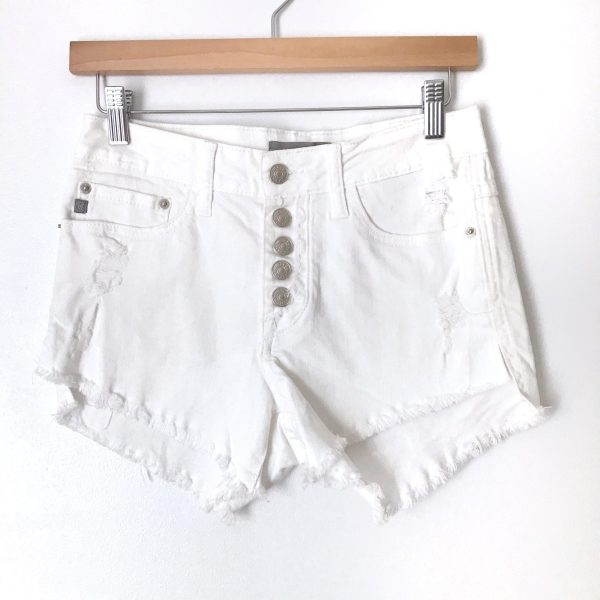 JUSTUSA White Button Up Front Distressed Cut Off Shorts- Size S For Cheap