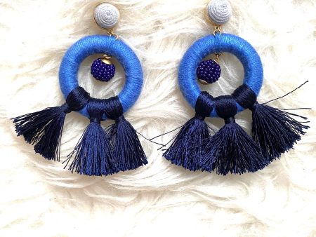 J Crew Blue Tassel Hoop Earrings Cheap