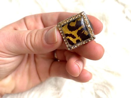 No Brand Square Animal Print and Rhinestone Ring- Size 5 (see notes) Hot on Sale