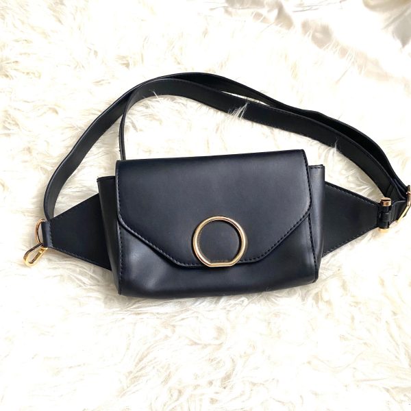 A New Day Black Faux Leather Magnetic Closure Fanny Pack (like new condition) For Discount