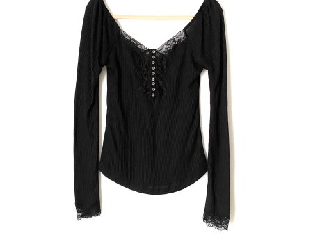 Wishlist Black Ribbed Lace Long Sleeve Top- Size M Supply