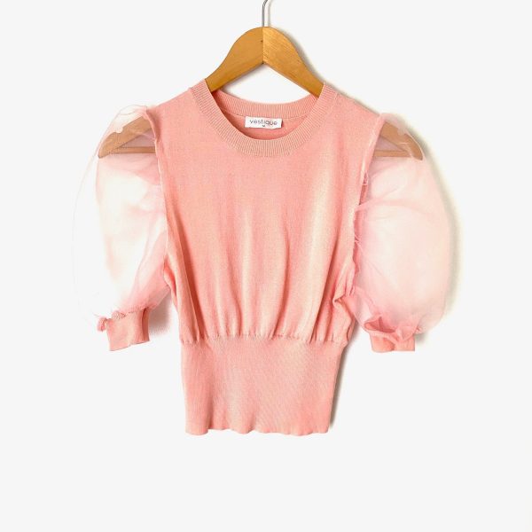 Vestique Pink Sheer Tulle Sleeve Top- Size M Online Hot Sale