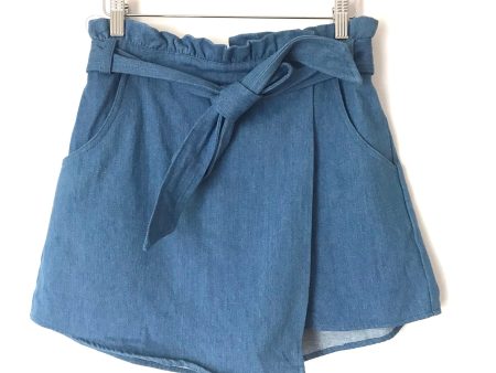 Blue Blush Chambray Paperbag Waist Skirt with Shorts Underneath NWT- Size M Sale