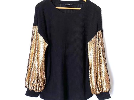 Vici Black Waffle Knit Sequins Sleeve Sweater- Size S Discount