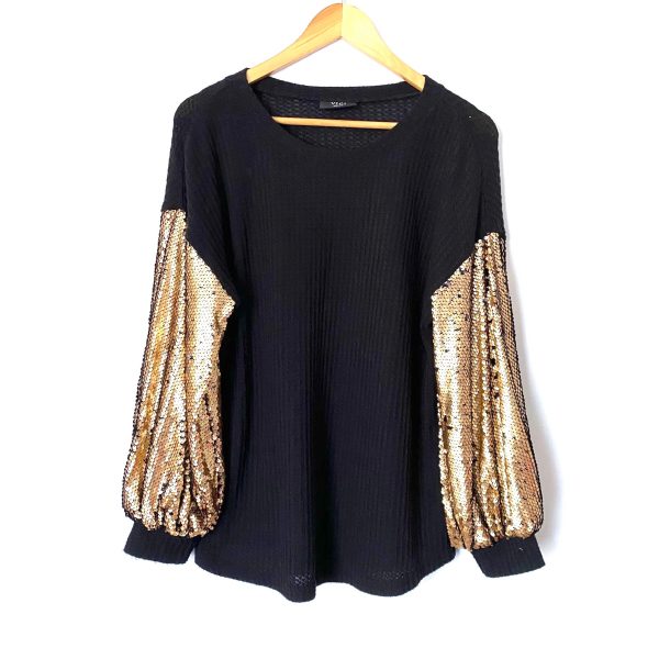 Vici Black Waffle Knit Sequins Sleeve Sweater- Size S Discount