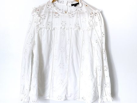 J.Crew White Eyelet Ruffle Neck Long Sleeve Blouse- Size L Online