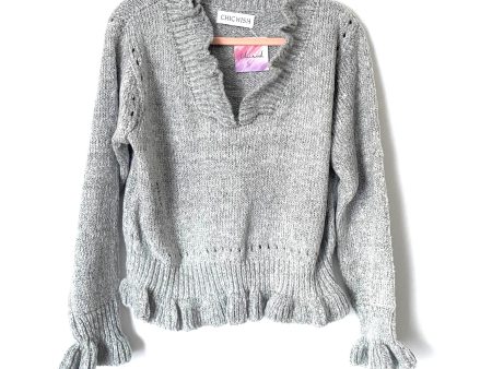 Chicwish Grey V Neck Ruffle Sweater NWT- Size ~ S Online Sale