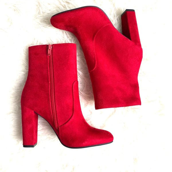 Heart in D Red Suede Bootie Heels- Size 7.5 (BRAND NEW CONDITION) For Cheap