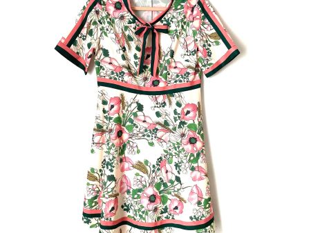 StyleWe FEIINVAN Pink and Green Floral Tie Neck Dress- Size XXL For Discount