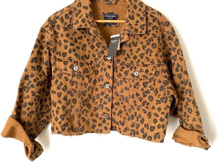 Abercrombie & Fitch Cropped Brown Leopard Print Denim Jacket NWT- Size XS Cheap