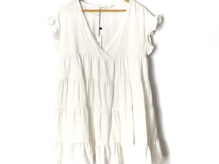 Mustard Seed White Lined Deep V Ruffle Romper NWT- Size M (looks like a dress!) Hot on Sale