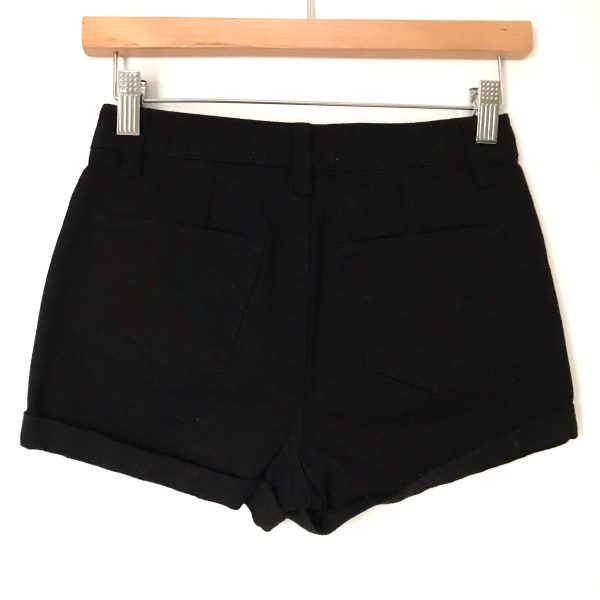 Life In Progress Black Denim Button Up Cuffed Shorts- Size 24 Hot on Sale