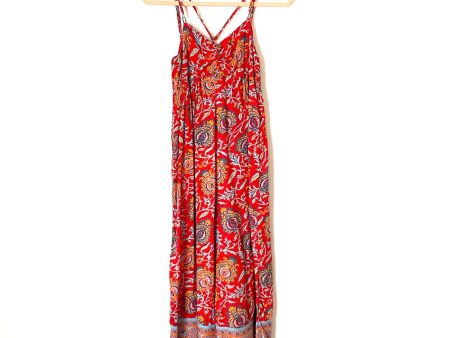 Anthropologie Red Floral Smocked Back Cropped Wide Leg Jumpsuit- Size XS on Sale