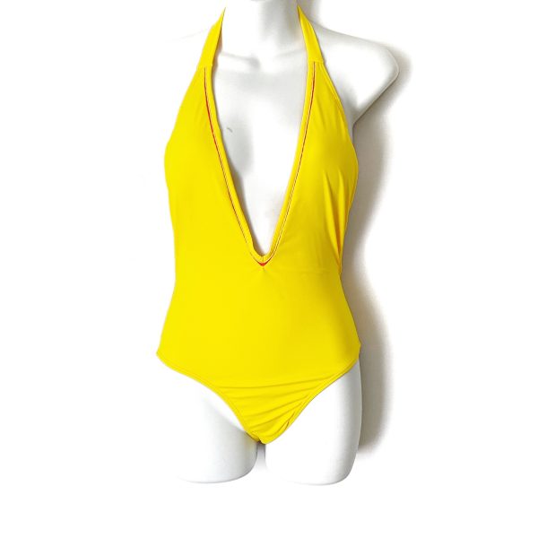 Peixoto Yellow Plunge Neckline Backless Padded One Piece- Size M (see notes) Fashion