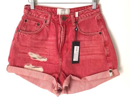 One Teaspoon Washed Red Cuffed Organic Denim Shorts NWT- Size 26 Online now