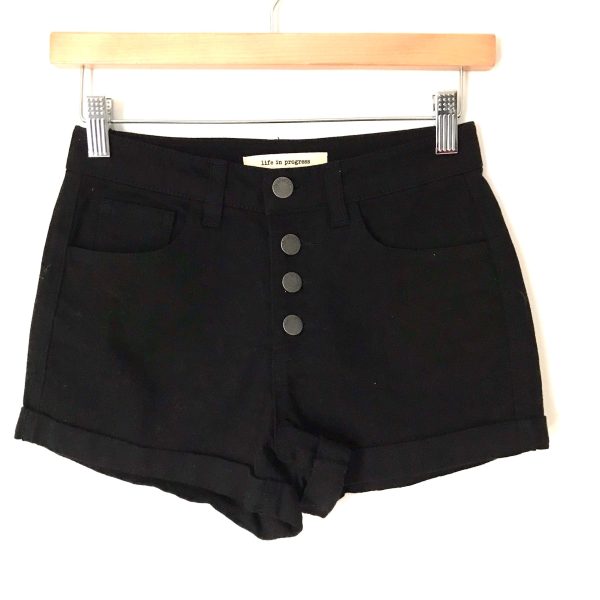 Life In Progress Black Denim Button Up Cuffed Shorts- Size 24 Hot on Sale